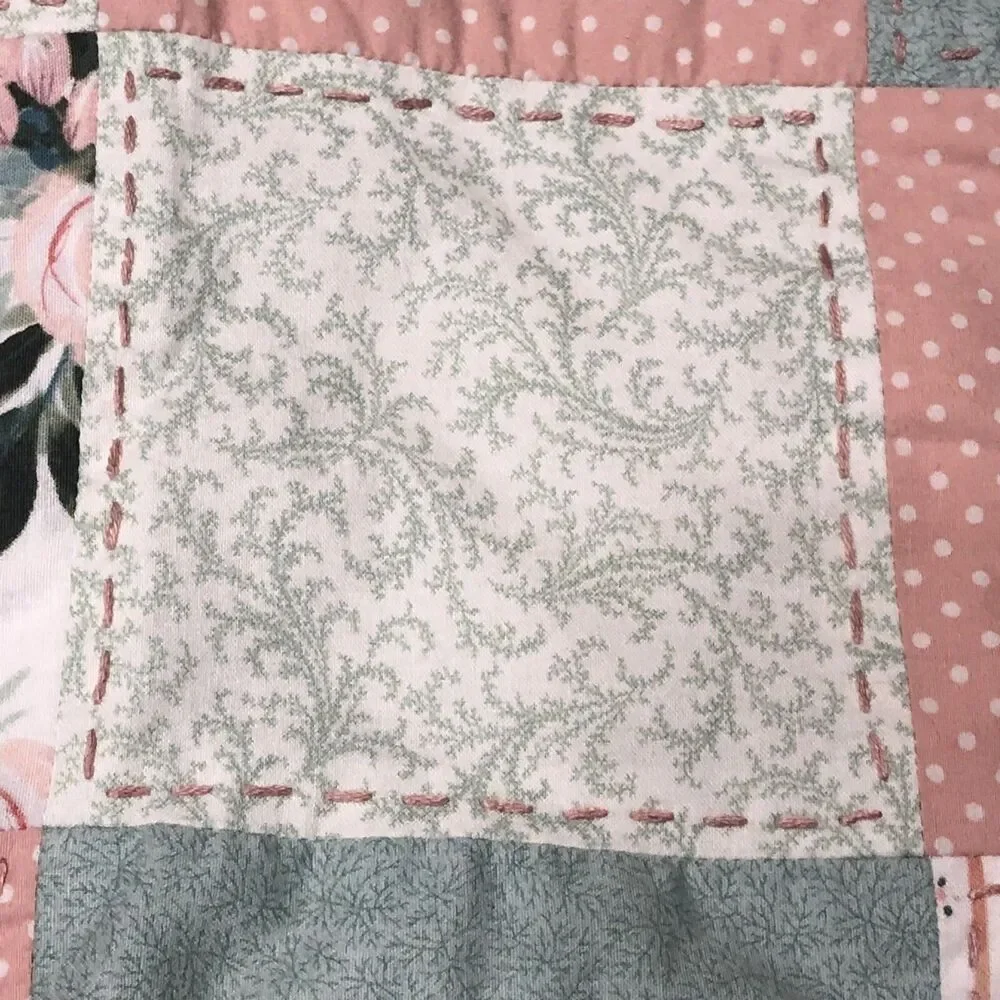 Baby Quilt Girls Pink/green Handmade Patchwork Crib Blanket Hearts / floral